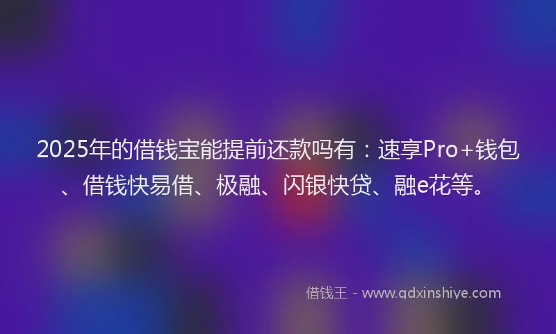 2025年的借钱宝能提前还款吗有：速享Pro+钱包、借钱快易借、极融、闪银快贷、融e花等。