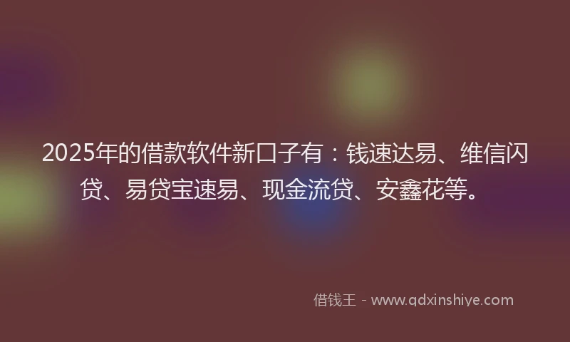 2025年的借款软件新口子有：钱速达易、维信闪贷、易贷宝速易、现金流贷、安鑫花等。