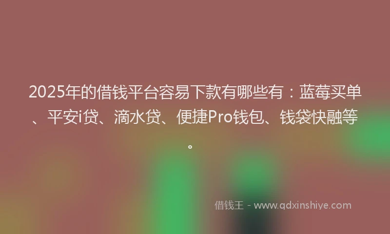 2025年的借钱平台容易下款有哪些有：蓝莓买单、平安i贷、滴水贷、便捷Pro钱包、钱袋快融等。