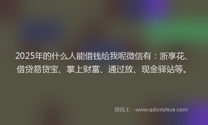 2025年的什么人能借钱给我呢微信有：浙享花、借贷易贷宝、掌上财富、通过放、现金驿站等。