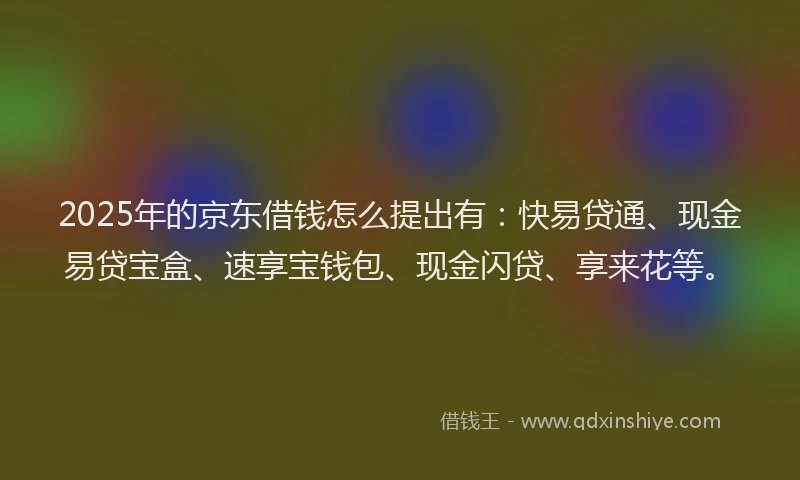 2025年的京东借钱怎么提出有：快易贷通、现金易贷宝盒、速享宝钱包、现金闪贷、享来花等。