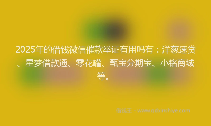 2025年的借钱微信催款举证有用吗有：洋葱速贷、星梦借款通、零花罐、甄宝分期宝、小铭商城等。