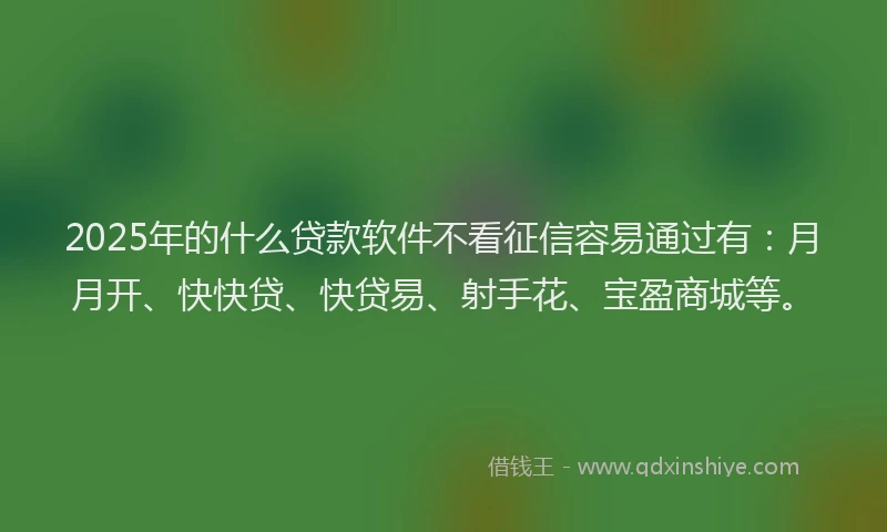 2025年的什么贷款软件不看征信容易通过有：月月开、快快贷、快贷易、射手花、宝盈商城等。