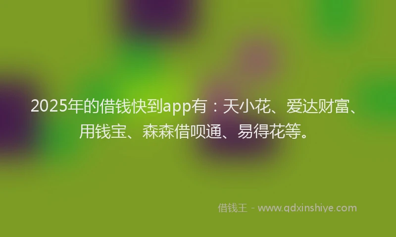 2025年的借钱快到app有：天小花、爱达财富、用钱宝、森森借呗通、易得花等。