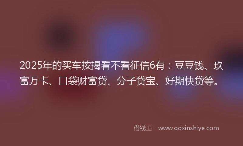 2025年的买车按揭看不看征信6有：豆豆钱、玖富万卡、口袋财富贷、分子贷宝、好期快贷等。