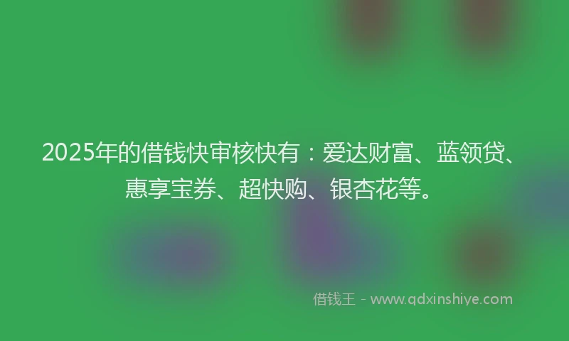 2025年的借钱快审核快有：爱达财富、蓝领贷、惠享宝券、超快购、银杏花等。