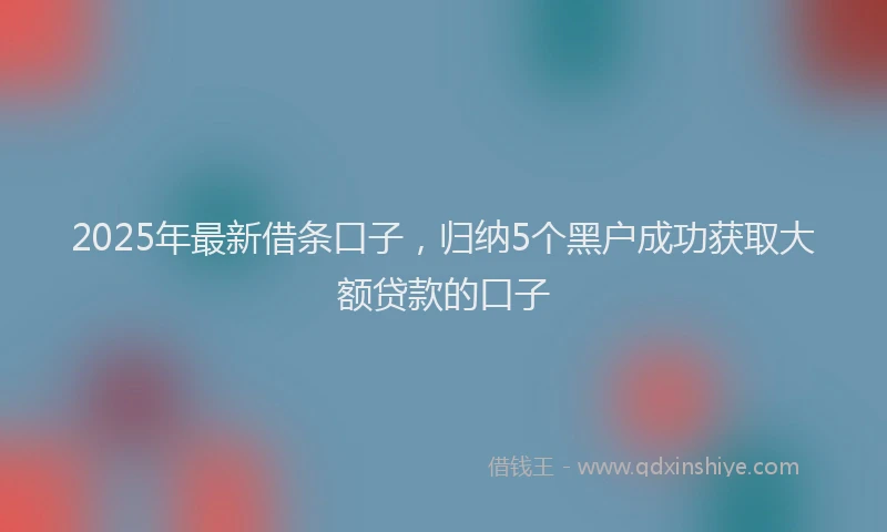 2025年最新借条口子，归纳5个黑户成功获取大额贷款的口子