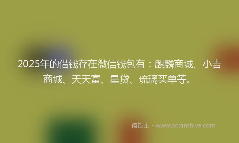 2025年的借钱存在微信钱包有：麒麟商城、小吉商城、天天富、星贷、琉璃买单等。