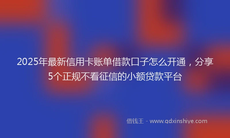 2025年最新信用卡账单借款口子怎么开通，分享5个正规不看征信的小额贷款平台