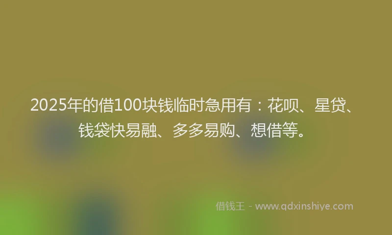 2025年的借100块钱临时急用有：花呗、星贷、钱袋快易融、多多易购、想借等。