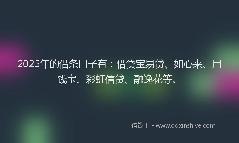 2025年的借条口子有：借贷宝易贷、如心来、用钱宝、彩虹信贷、融逸花等。