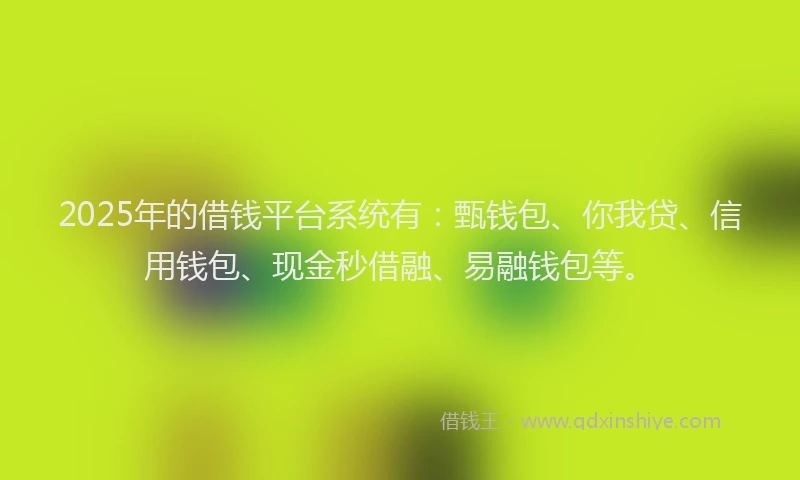 2025年的借钱平台系统有：甄钱包、你我贷、信用钱包、现金秒借融、易融钱包等。