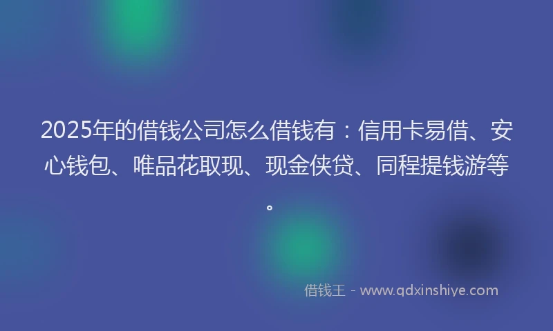 2025年的借钱公司怎么借钱有：信用卡易借、安心钱包、唯品花取现、现金侠贷、同程提钱游等。