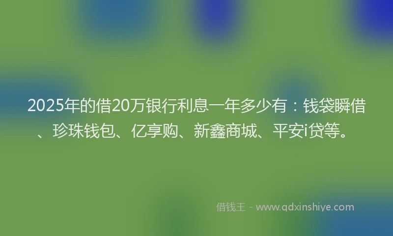 2025年的借20万银行利息一年多少有：钱袋瞬借、珍珠钱包、亿享购、新鑫商城、平安i贷等。