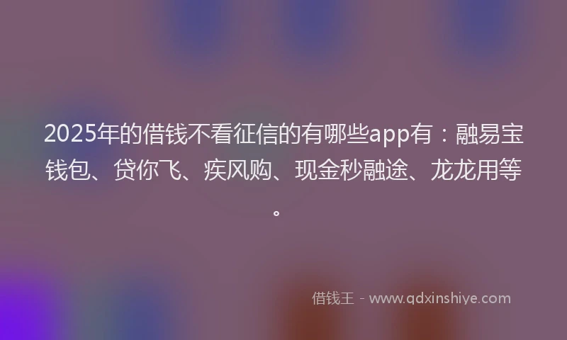 2025年的借钱不看征信的有哪些app有：融易宝钱包、贷你飞、疾风购、现金秒融途、龙龙用等。