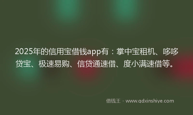 2025年的信用宝借钱app有：掌中宝租机、哆哆贷宝、极速易购、信贷通速借、度小满速借等。