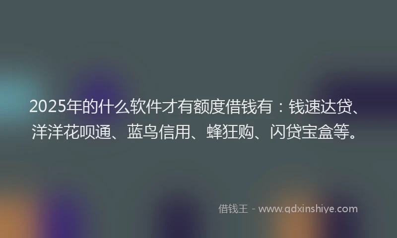 2025年的什么软件才有额度借钱有：钱速达贷、洋洋花呗通、蓝鸟信用、蜂狂购、闪贷宝盒等。