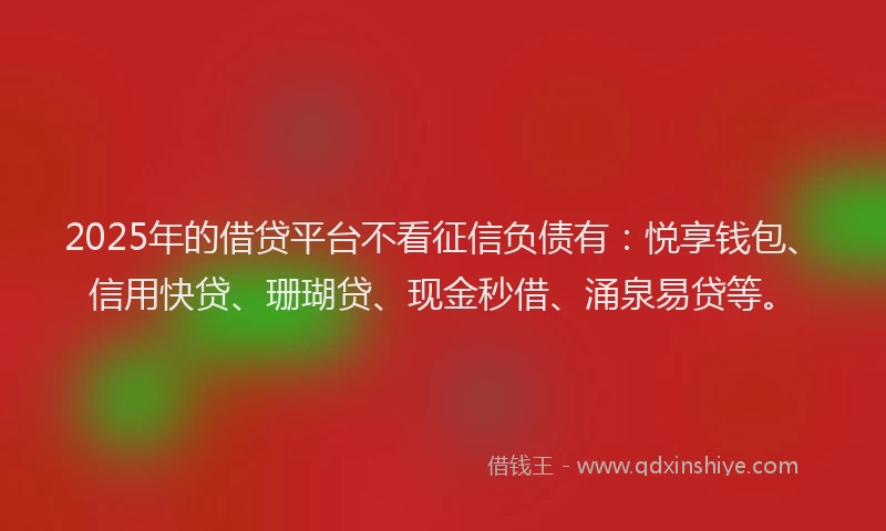 2025年的借贷平台不看征信负债有：悦享钱包、信用快贷、珊瑚贷、现金秒借、涌泉易贷等。