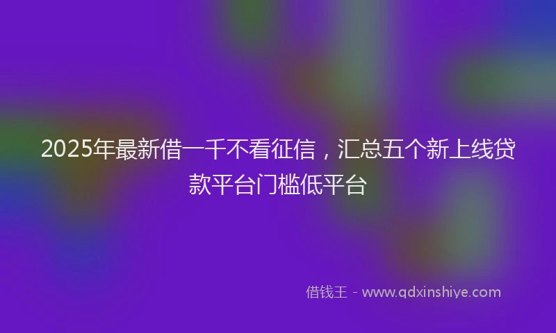 2025年最新借一千不看征信，汇总五个新上线贷款平台门槛低平台