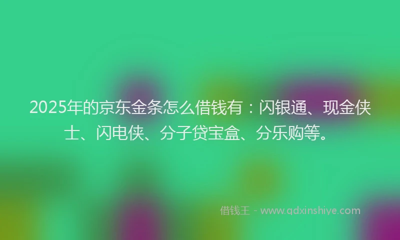 2025年的京东金条怎么借钱有：闪银通、现金侠士、闪电侠、分子贷宝盒、分乐购等。