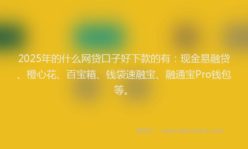 2025年的什么网贷口子好下款的有：现金易融贷、橙心花、百宝箱、钱袋速融宝、融通宝Pro钱包等。