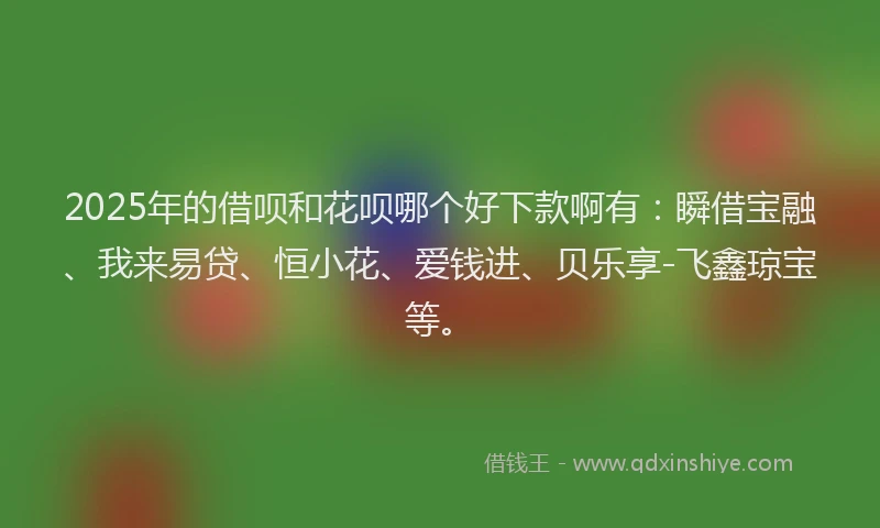 2025年的借呗和花呗哪个好下款啊有：瞬借宝融、我来易贷、恒小花、爱钱进、贝乐享-飞鑫琼宝等。