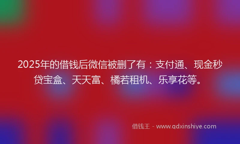 2025年的借钱后微信被删了有：支付通、现金秒贷宝盒、天天富、橘若租机、乐享花等。