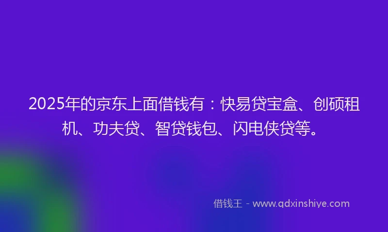 2025年的京东上面借钱有：快易贷宝盒、创硕租机、功夫贷、智贷钱包、闪电侠贷等。