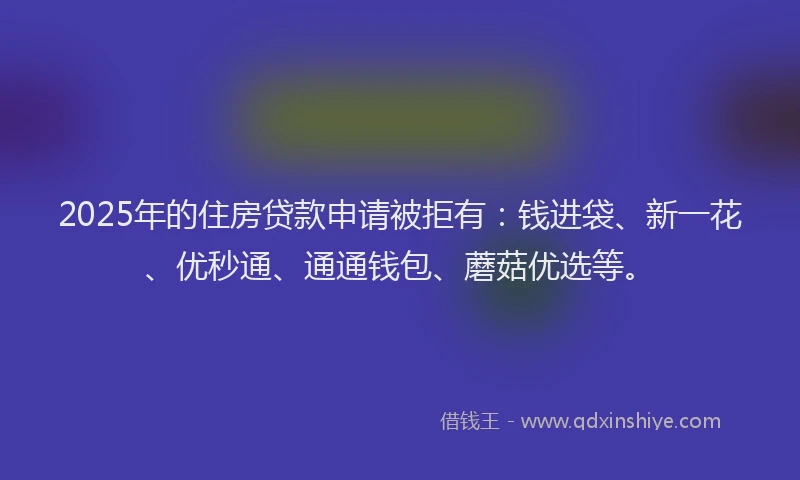 2025年的住房贷款申请被拒有：钱进袋、新一花、优秒通、通通钱包、蘑菇优选等。