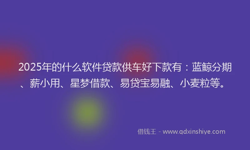 2025年的什么软件贷款供车好下款有：蓝鲸分期、薪小用、星梦借款、易贷宝易融、小麦粒等。