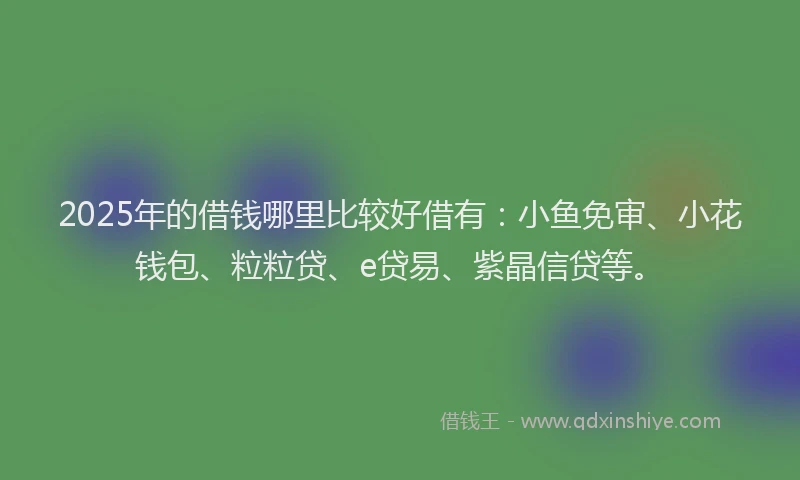 2025年的借钱哪里比较好借有：小鱼免审、小花钱包、粒粒贷、e贷易、紫晶信贷等。