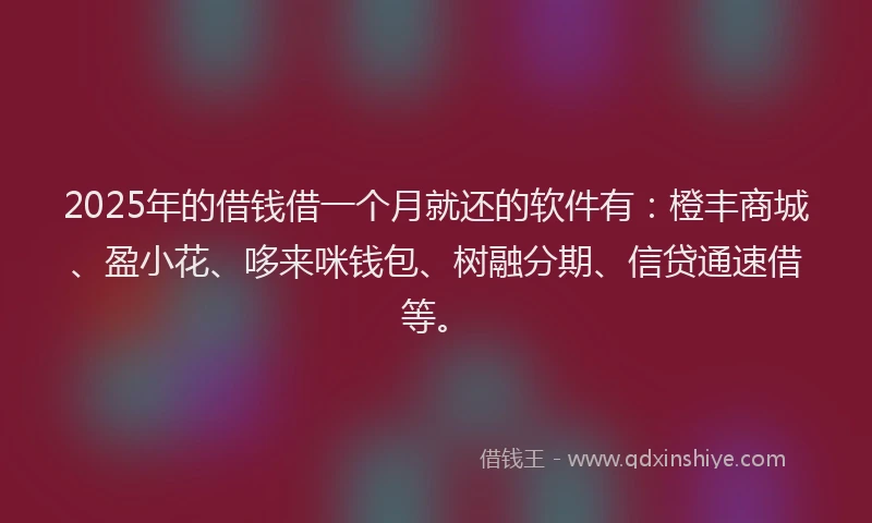 2025年的借钱借一个月就还的软件有：橙丰商城、盈小花、哆来咪钱包、树融分期、信贷通速借等。