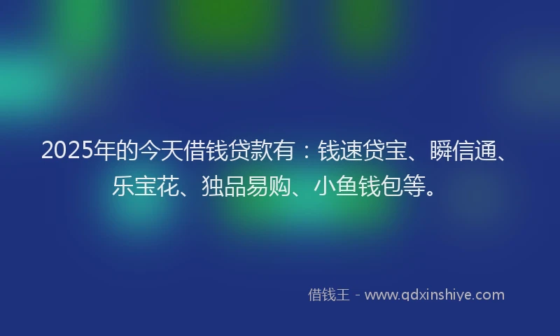2025年的今天借钱贷款有：钱速贷宝、瞬信通、乐宝花、独品易购、小鱼钱包等。