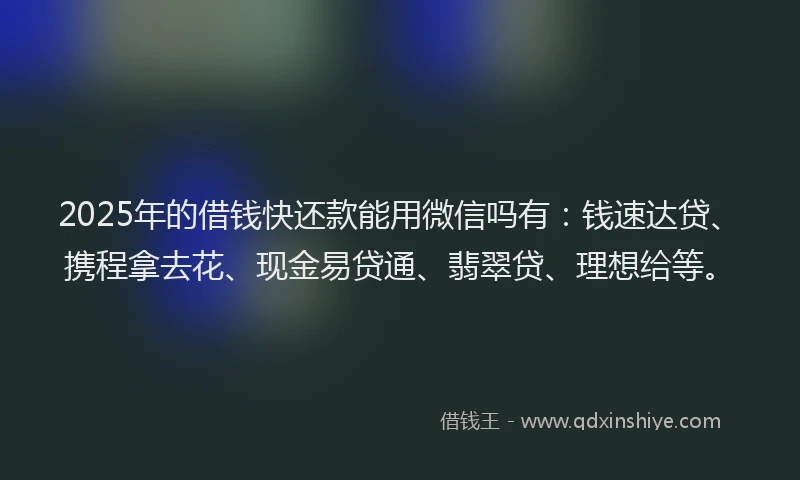 2025年的借钱快还款能用微信吗有：钱速达贷、携程拿去花、现金易贷通、翡翠贷、理想给等。