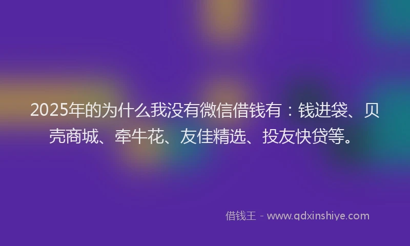 2025年的为什么我没有微信借钱有：钱进袋、贝壳商城、牵牛花、友佳精选、投友快贷等。
