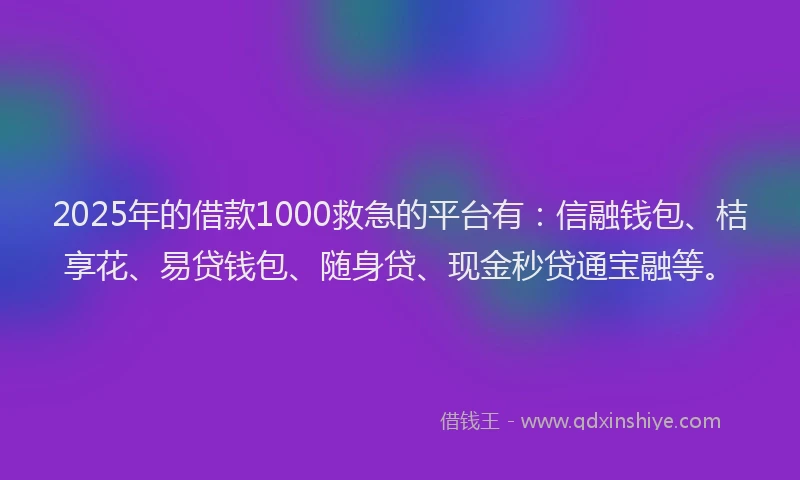 2025年的借款1000救急的平台有：信融钱包、桔享花、易贷钱包、随身贷、现金秒贷通宝融等。