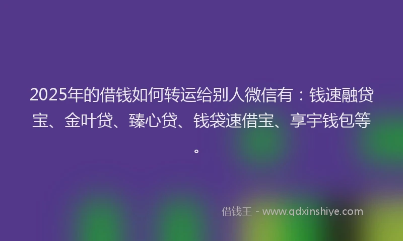 2025年的借钱如何转运给别人微信有：钱速融贷宝、金叶贷、臻心贷、钱袋速借宝、享宇钱包等。
