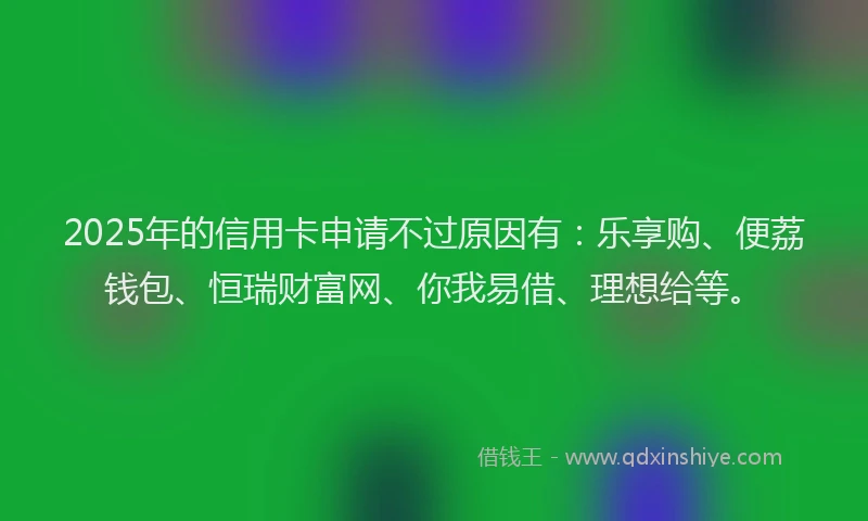 2025年的信用卡申请不过原因有：乐享购、便荔钱包、恒瑞财富网、你我易借、理想给等。