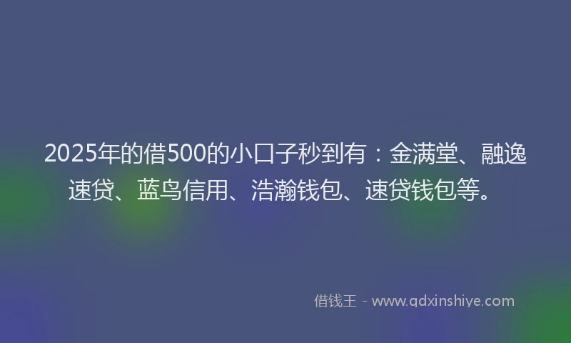 2025年的借500的小口子秒到有：金满堂、融逸速贷、蓝鸟信用、浩瀚钱包、速贷钱包等。