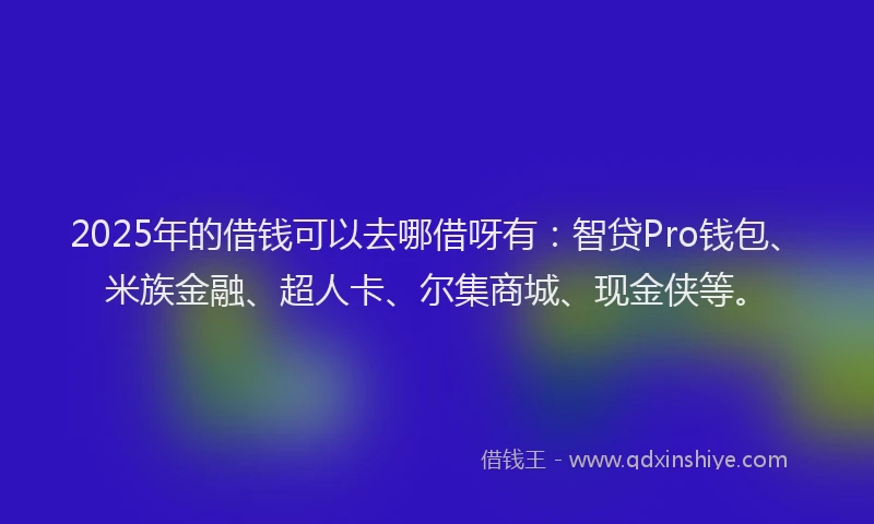 2025年的借钱可以去哪借呀有：智贷Pro钱包、米族金融、超人卡、尔集商城、现金侠等。