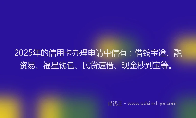 2025年的信用卡办理申请中信有：借钱宝途、融资易、福星钱包、民贷速借、现金秒到宝等。