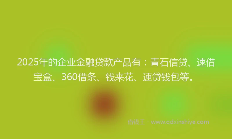 2025年的企业金融贷款产品有：青石信贷、速借宝盒、360借条、钱来花、速贷钱包等。