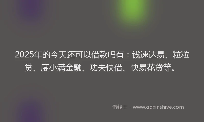 2025年的今天还可以借款吗有：钱速达易、粒粒贷、度小满金融、功夫快借、快易花贷等。
