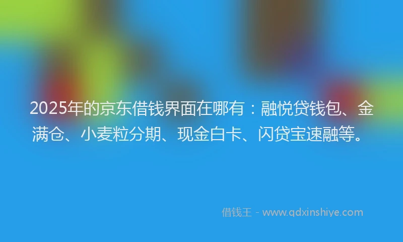 2025年的京东借钱界面在哪有：融悦贷钱包、金满仓、小麦粒分期、现金白卡、闪贷宝速融等。