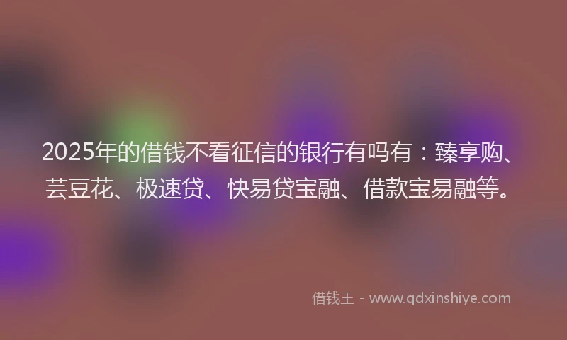 2025年的借钱不看征信的银行有吗有：臻享购、芸豆花、极速贷、快易贷宝融、借款宝易融等。