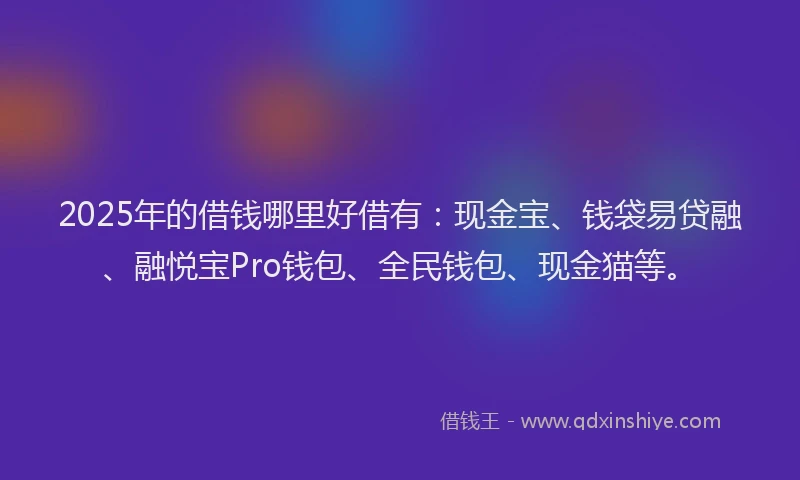 2025年的借钱哪里好借有：现金宝、钱袋易贷融、融悦宝Pro钱包、全民钱包、现金猫等。