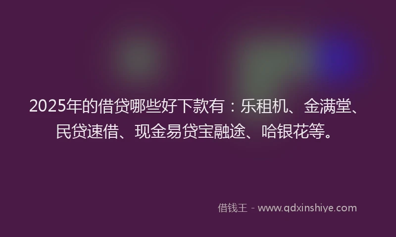 2025年的借贷哪些好下款有：乐租机、金满堂、民贷速借、现金易贷宝融途、哈银花等。