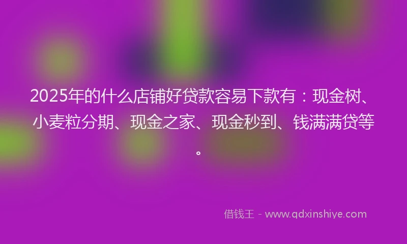 2025年的什么店铺好贷款容易下款有：现金树、小麦粒分期、现金之家、现金秒到、钱满满贷等。