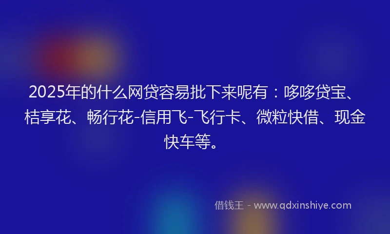 2025年的什么网贷容易批下来呢有：哆哆贷宝、桔享花、畅行花-信用飞-飞行卡、微粒快借、现金快车等。