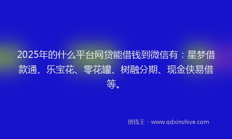 2025年的什么平台网贷能借钱到微信有：星梦借款通、乐宝花、零花罐、树融分期、现金侠易借等。